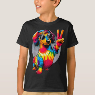 Camiseta Cachorro Dachshund Salsicha Tinta Peace Sign