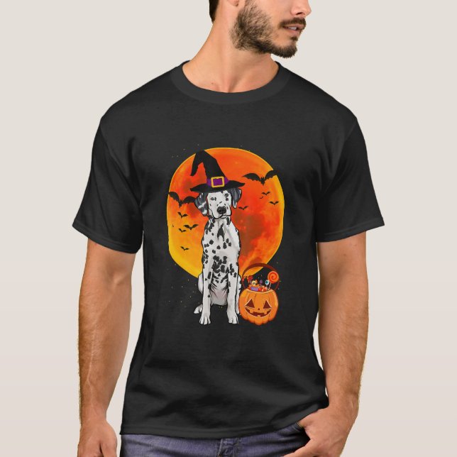 Camiseta Cachorro Dalmaciano Jack O Lanterna Pumpkin (Frente)