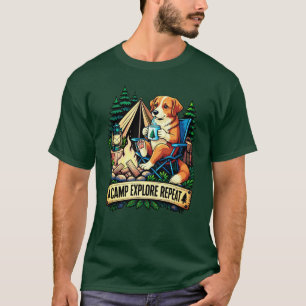 Camiseta Cachorro de Acampamento junto à Fogueira