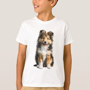 Camiseta Cachorro de Água Shetland Fluffy Kids Aquarela