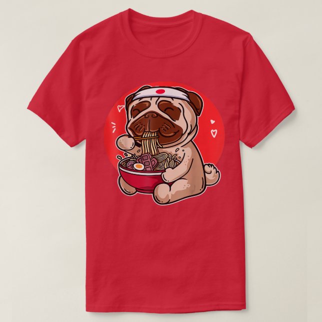 Camiseta Cachorro de Animação Japonês Kawaii Pug Ramen Cute (Frente do Design)