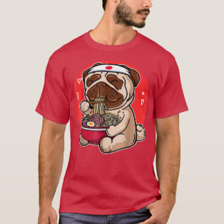Camiseta Cachorro de Animação Japonês Kawaii Pug Ramen Cute