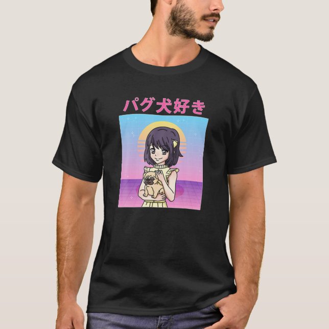 Camiseta Cachorro De Animação Kawaii Japonesa Engraçado Ret (Frente)