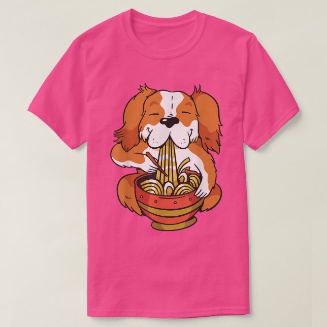 Camiseta Cachorro de anime bonito alimenta sopa de ramen co (Frente do Design)