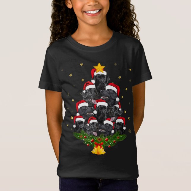 Camiseta Cachorro de Árvore de Natal Black Lab Sobre Xmas E (Frente)