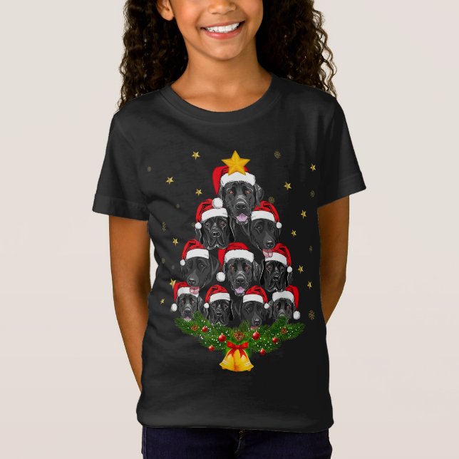 Camiseta Cachorro de Árvore de Natal Black Lab Sobre Xmas E (Frente)