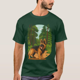 Camiseta Cachorro de Aventura na Floresta Pastor Alemão