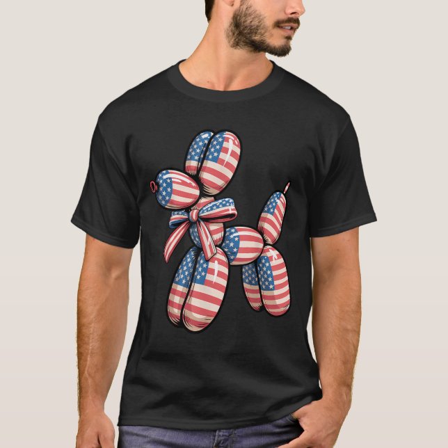 Camiseta Cachorro de Balão Torção de Balão 4 de Julho Ameri (Frente)