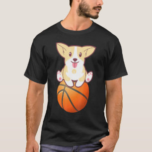 Camiseta Cachorro de Basquetebol Corgi Filhote Senta Na Bol