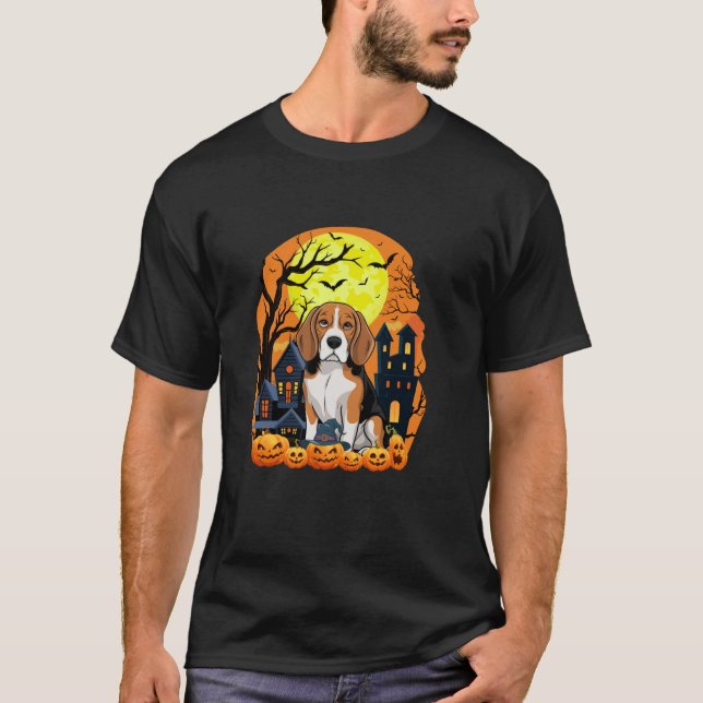 Camiseta Cachorro De Beagle Com Pumpkins Engraçada Par De H (Frente)