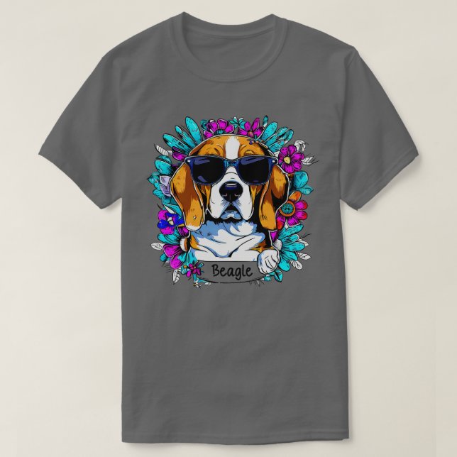 Camiseta Cachorro de Beagle e flores (Frente do Design)
