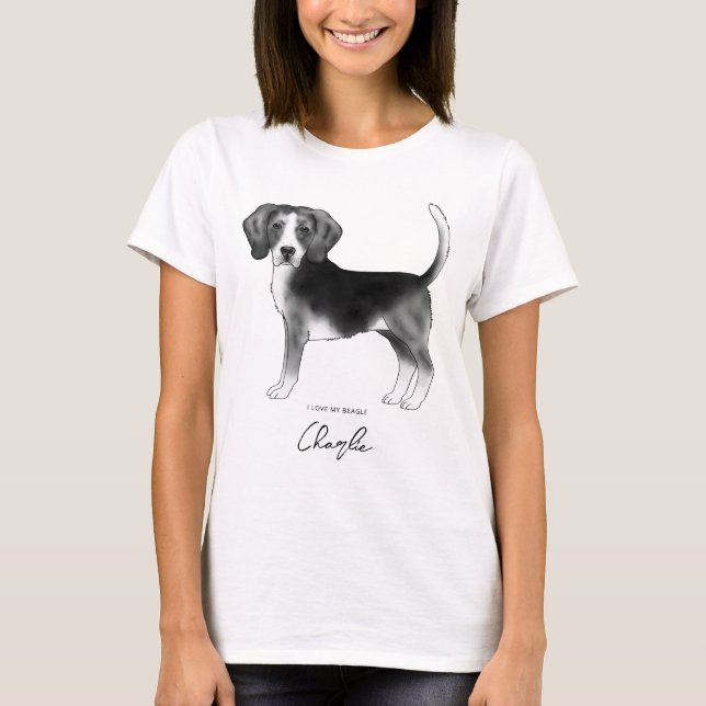 Camiseta Cachorro De Beagle Em Texto Preto E Branco E Perso (Frente)