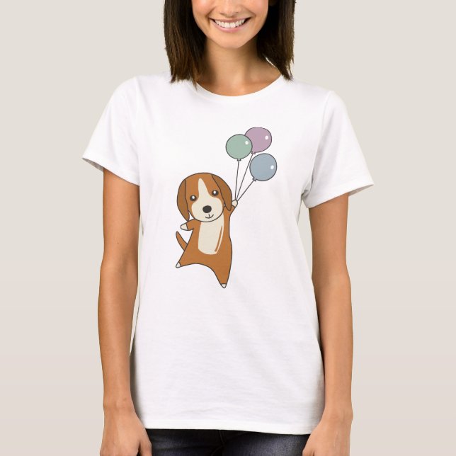 Camiseta Cachorro De Beagle Voa Para Cima De Balões (Frente)