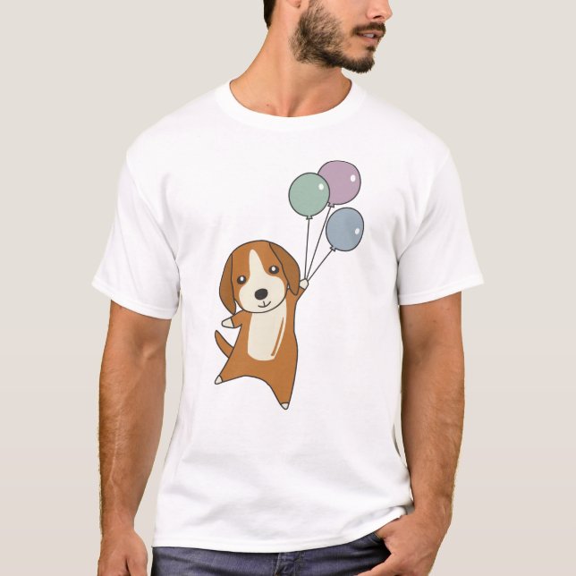 Camiseta Cachorro De Beagle Voa Para Cima De Balões (Frente)