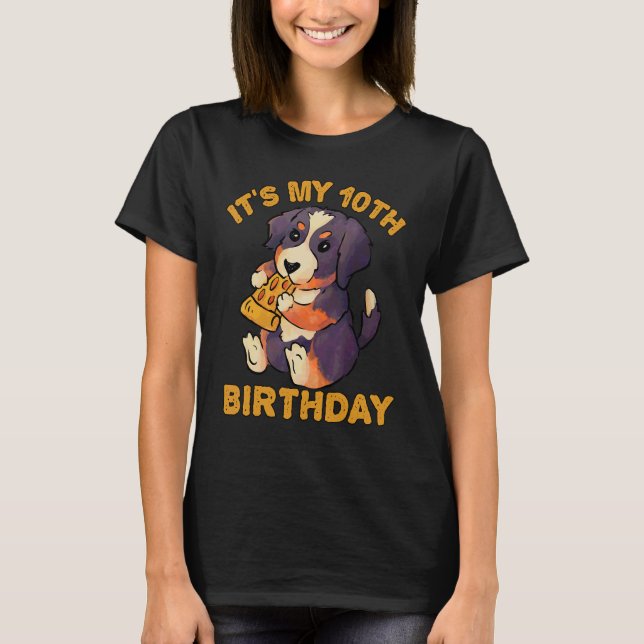 Camiseta Cachorro de Bernese Comendo Pizza É Meu 10º Bir (Frente)