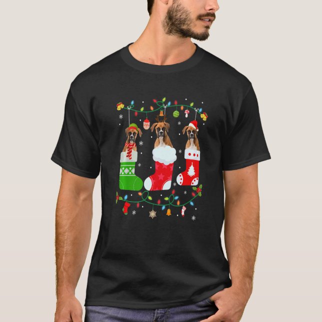 Camiseta Cachorro de Boxer Três Meias De Natal Cachorro De  (Frente)