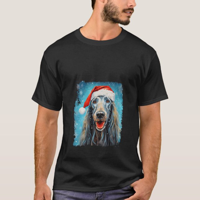 Camiseta Cachorro de Cabelo Longo de Natal Tazi V Neck (Frente)