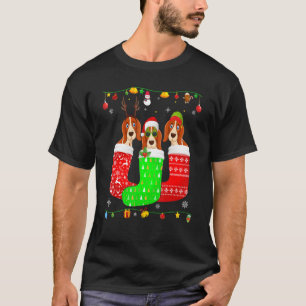 Camiseta Cachorro De Cachorro De 3 Basset Em Meias De Natal
