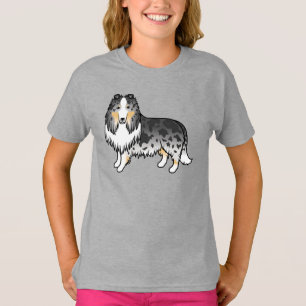 Camiseta Cachorro de Cartões de Collie Bruto Azul