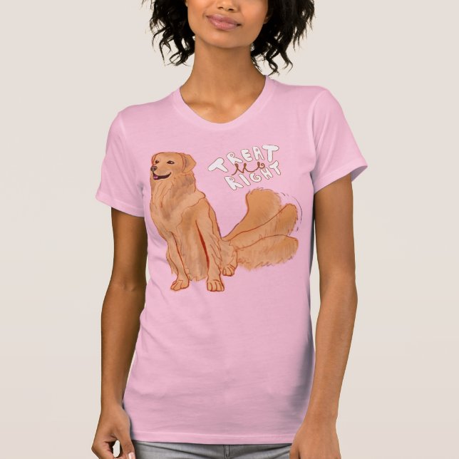 Camiseta Cachorro de Cartoon Bonito Citado "Trate-Me Certo" (Frente)