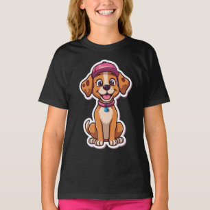 Camiseta Cachorro de Cartoon Doce - Puppy feliz no Boné Sti