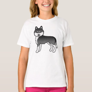 Camiseta Cachorro de Cartoon Negro E Branco Siberiano