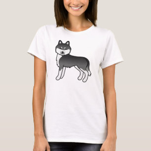Camiseta Cachorro de Cartoon Negro E Branco Siberiano