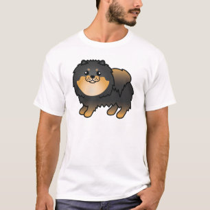 Camiseta Cachorro De Cartoon Pomeraniano, Preto E Barrado