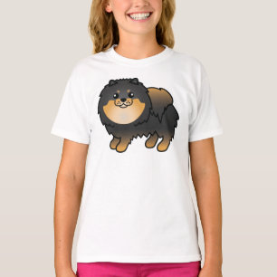 Camiseta Cachorro De Cartoon Pomeraniano, Preto E Barrado