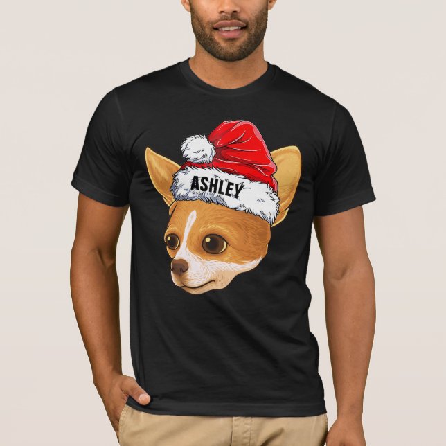Camiseta Cachorro de Chapéu de Natal Chihuahua Fofo Grande (Frente)