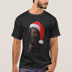 Camiseta Cachorro de Chocolate Portrait Santa Hat Fofo Chri