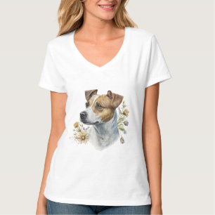 Camiseta Cachorro de Cores Aquáticas Cópulas Florais Jack R