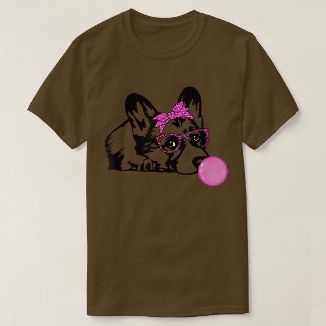 Camiseta Cachorro de corgi com vidros de goma-de-coleira (Frente do Design)