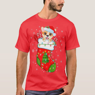 Camiseta Cachorro De Corgi Em Meias De Natal Papais noeis E
