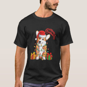 Camiseta Cachorro De Corgi Em Santa Hat Sentado Na Árvore D