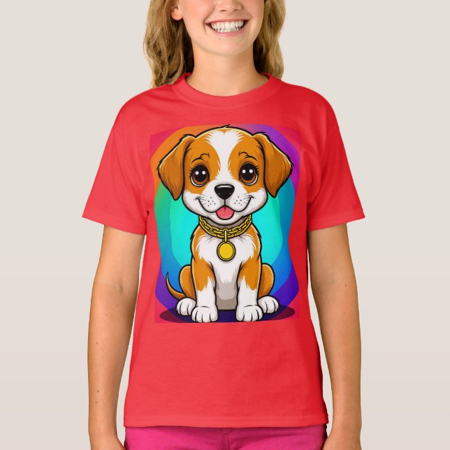 Camiseta Cachorro de Desenho Adorável (Frente)