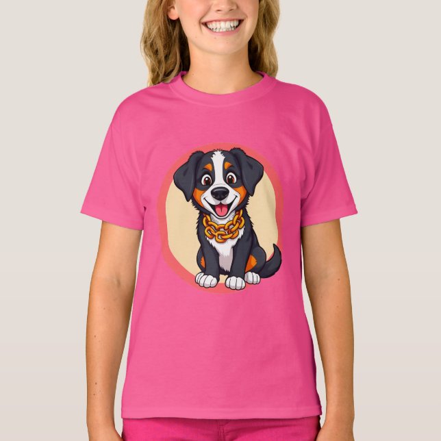 Camiseta Cachorro de Desenho Animado Adorável (Frente)