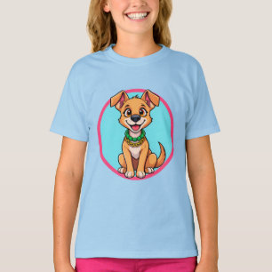 Camiseta Cachorro de Desenho Animado Adorável Sorriso Alegr