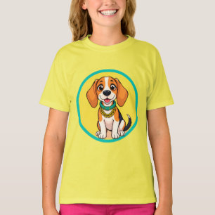 Camiseta Cachorro de Desenho Animado Adorável Sorriso Alegr