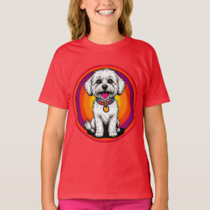 Camiseta Cachorro de Desenho Animado Adorável Usando uma Co