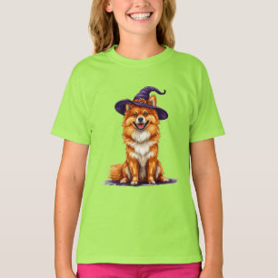 Camiseta Cachorro de Desenho Animado Adorável Vestindo um C