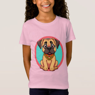 Camiseta Cachorro de Desenho Animado Fofo Com Colar Dourado