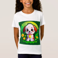 Cachorro de Desenho Animado Fofo Com Flores