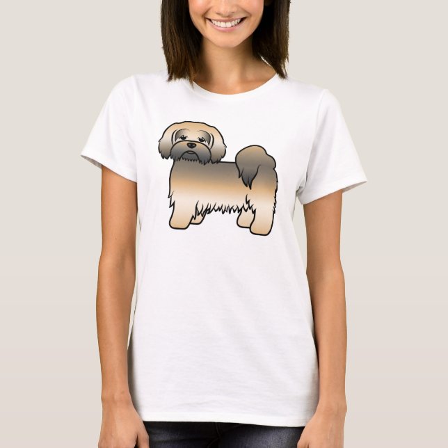 Camiseta Cachorro de desenho animado fofo Lhasa Apso Sable  (Frente)