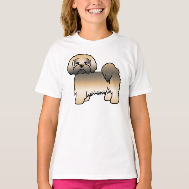Camiseta Cachorro de desenho animado fofo Lhasa Apso Sable  (Frente)
