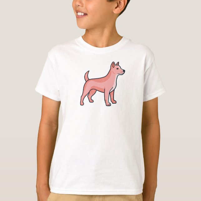 Camiseta Cachorro de Desenho Animado Rosa (Frente)