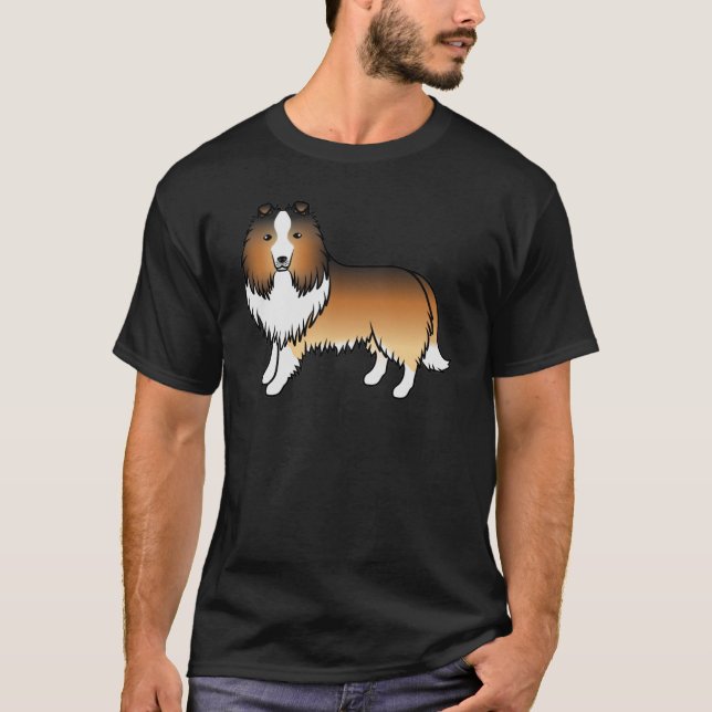Camiseta Cachorro de desenho animado Sable Shetland Sheepdo (Frente)