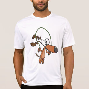 Camiseta Cachorro de Desenho Marrom Pulando Corda