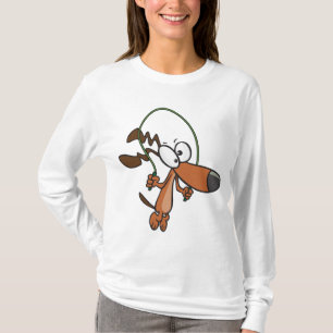 Camiseta Cachorro de Desenho Marrom Pulando Corda