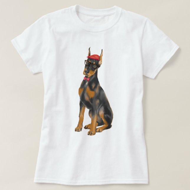 Camiseta Cachorro de Doberman Pinscher pintado à mão (Frente do Design)